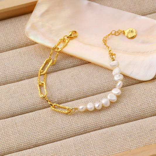 Hollow Chain Natural Pearl Bracelet